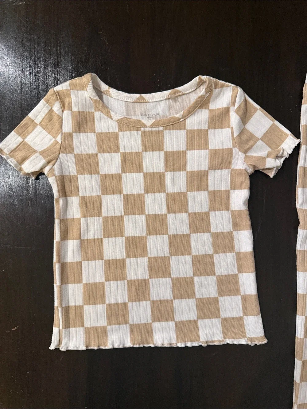 Tahari Beige Checkerboard‎ Ribbed Pajama Set Toddler Girl 2T